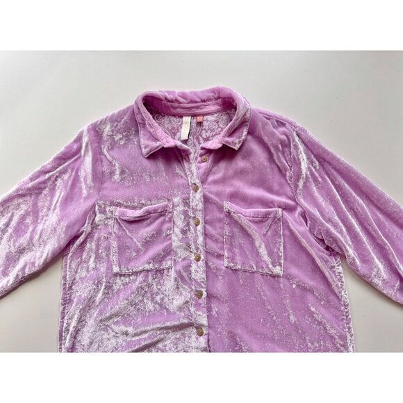 PILCRO Mara Lilac Purple Viscose Velvet Button Down Pocket Shirt, Size 12 - Picture 6 of 16